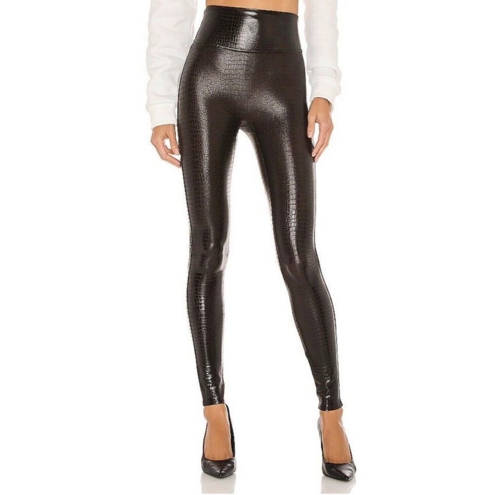 LAST CHANCE Spanx High Rise Black Faux Leather Crocodile Texture Leggings